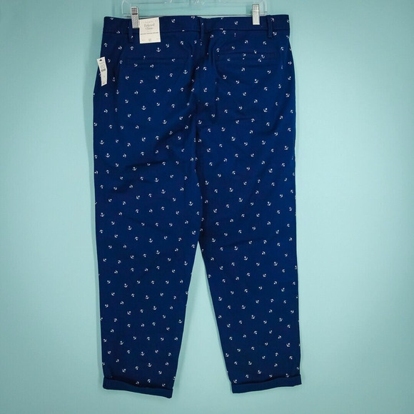 Talbots Size 12 Blue Anchor Print Relaxed Chino Ankle Cotton Stretch Pants NEW - Picture 4 of 8